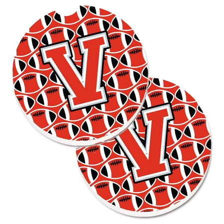 Carolines Treasures Letter V Football Scarlet and Grey  Cup Holder Car Coaster, PK2 CJ1067-VCARC